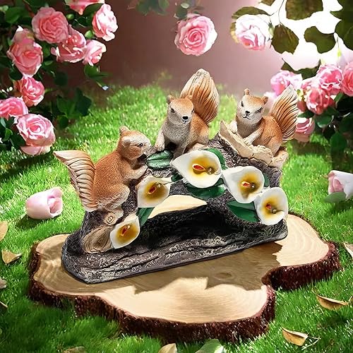 Estatuas solares de jardín de ardillas impermeables Decoración de resina al aire libre para césped, patio, balcón Adornos adorables, regalo