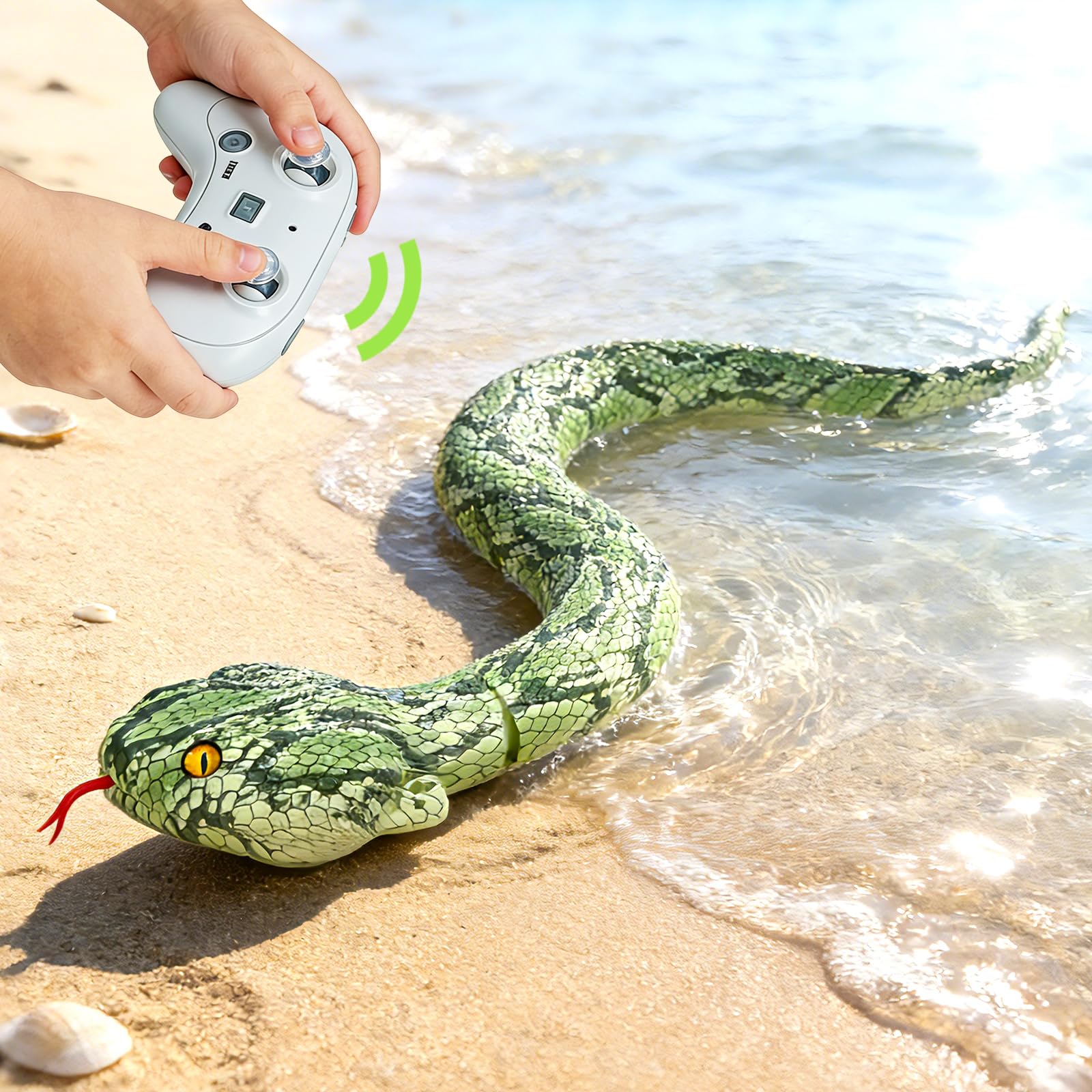 HILKKET Serpent Télécommandé, 64cm Serpent Python Radiocommandé, Jouet Farce RC Serpents Se déplace sur Le Sol et sur l'eau à 5 km/h, Jouets Aquatiques Enfant 3 Ans et + - 2