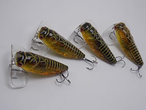 Miniatura 9 de 4pcs Hard 3D Cicada Poppers Square Lip Insect Crank Señuelos Topwater Pesca cebos