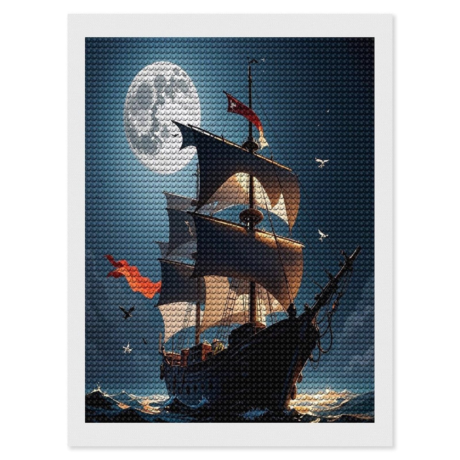 FekiLoot Pirate Sailboat Full Moon Diamond Painting Kits for Adults Full Round Drill Diamond Art Kits for Beginners 5D DIY Diamond Dots Paintings Diamonds Pictures Gem Art Home Wall Decor 12"x16"