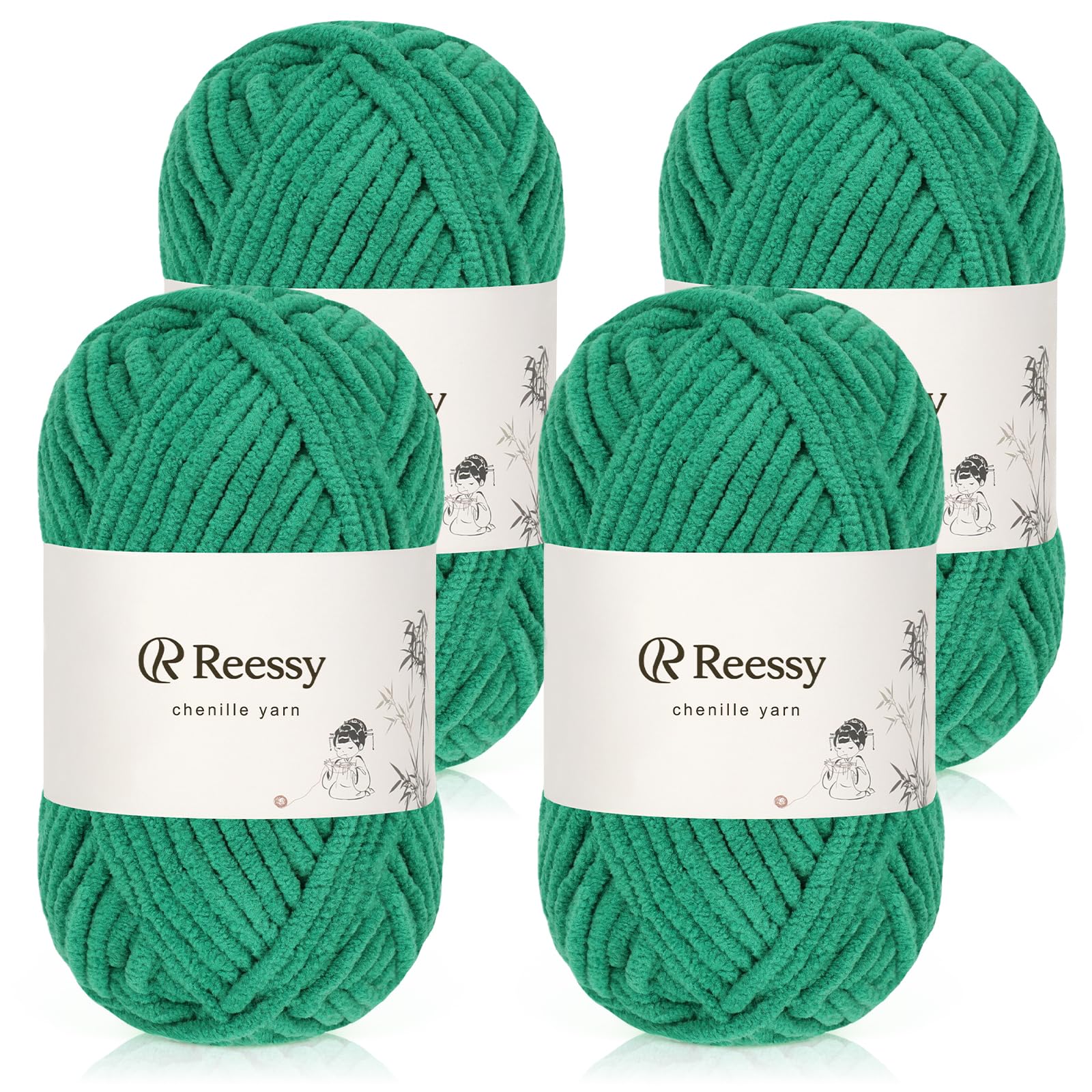 Reessy Chenille Yarn, Soft Chunky Yarn for Crochet 4 ×50g Thick Wool Fluffy Wool Perfect for Crochet Baby Blankets Jumpers