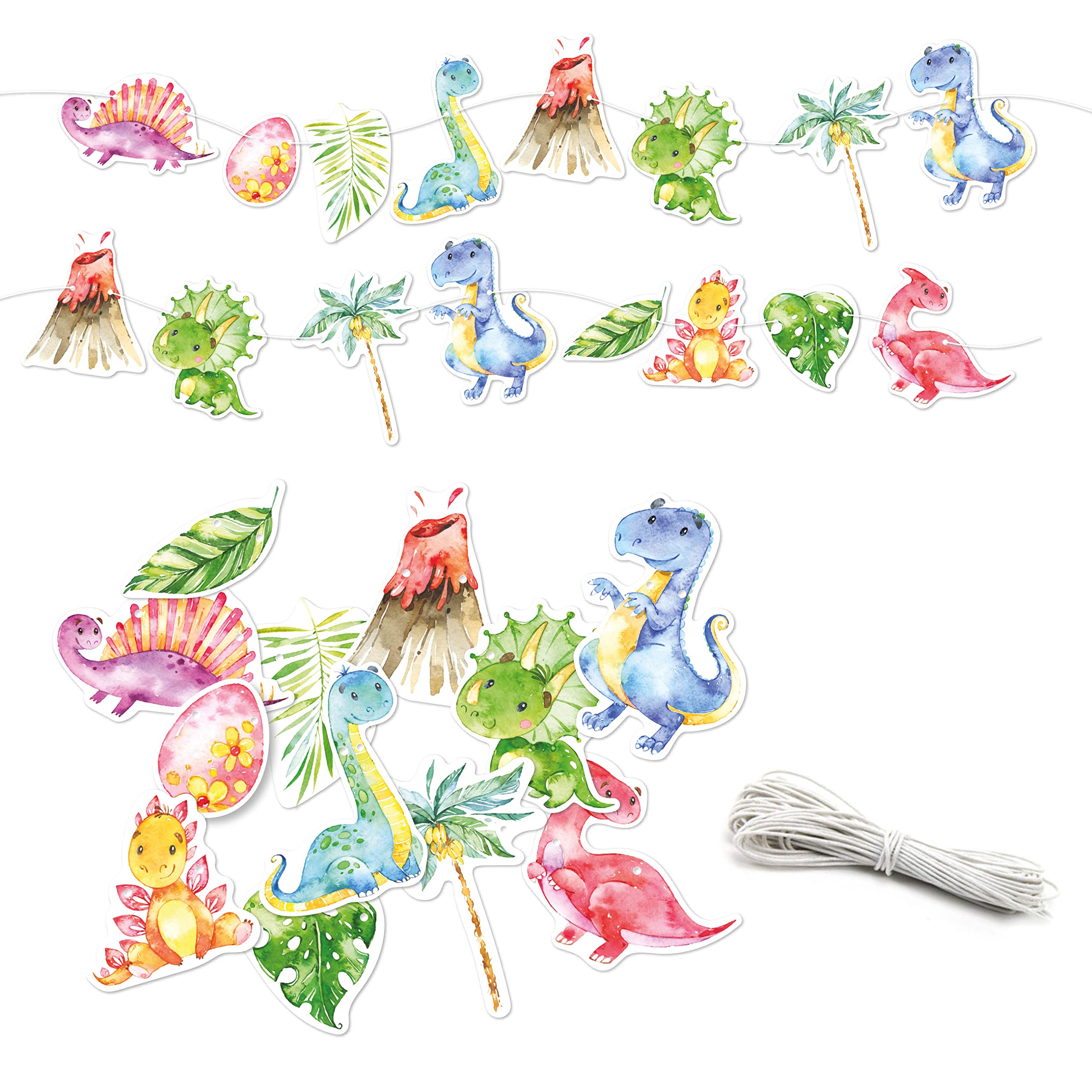 Papierdrachen Guirnalda de Cumpleaños Dino - decoración para cumpleaños Infantiles - Guirnalda de Fiesta de 10 m para tu celebración - para niñas y niños - decoración de Fiesta Set 4