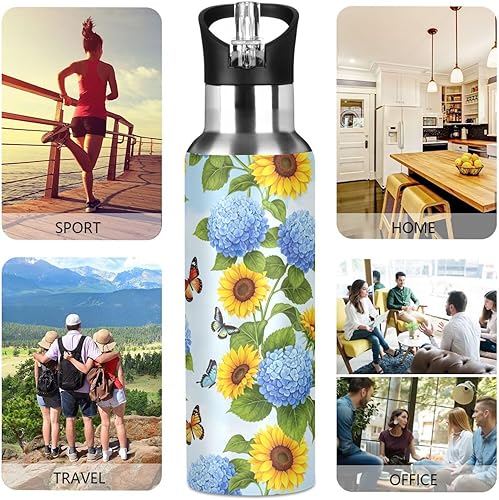 Miniatura 5 de Yellow Sunflowers Stainless Steel Water Bottle 32 Oz Leakproof Water Bottles, BPA-Free Sports Water Bottle with Straw