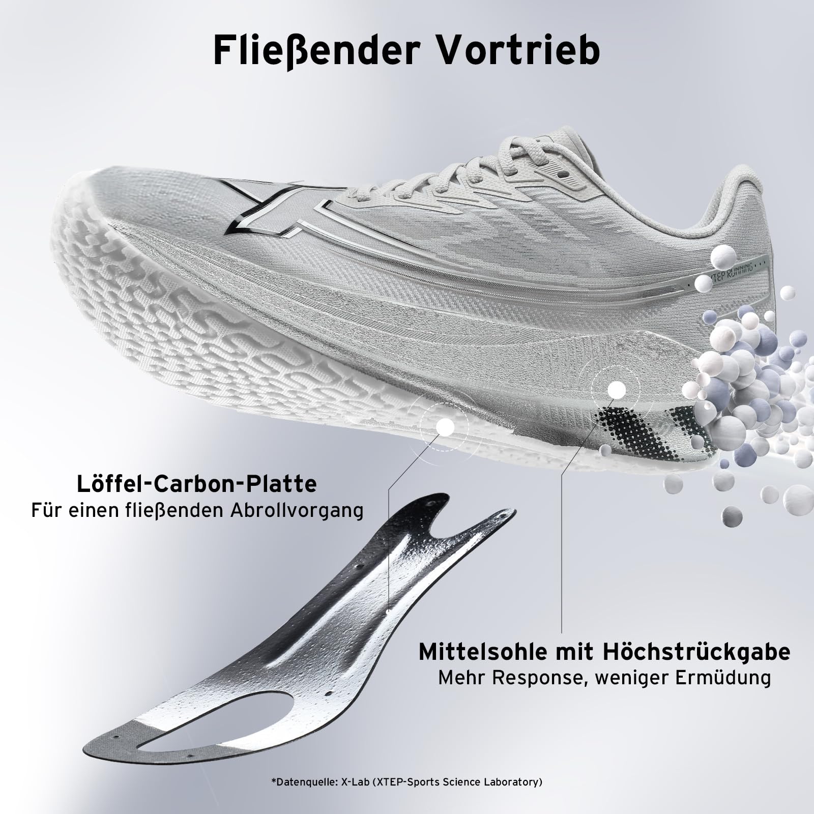 XTEP Scarpe da corsa da uomo, per principianti, maratona, piastra in carbonio a forma di pala, 70% ammortizzazione, scarpe da corsa leggere, traspiranti, antiscivolo, ammortizzate
