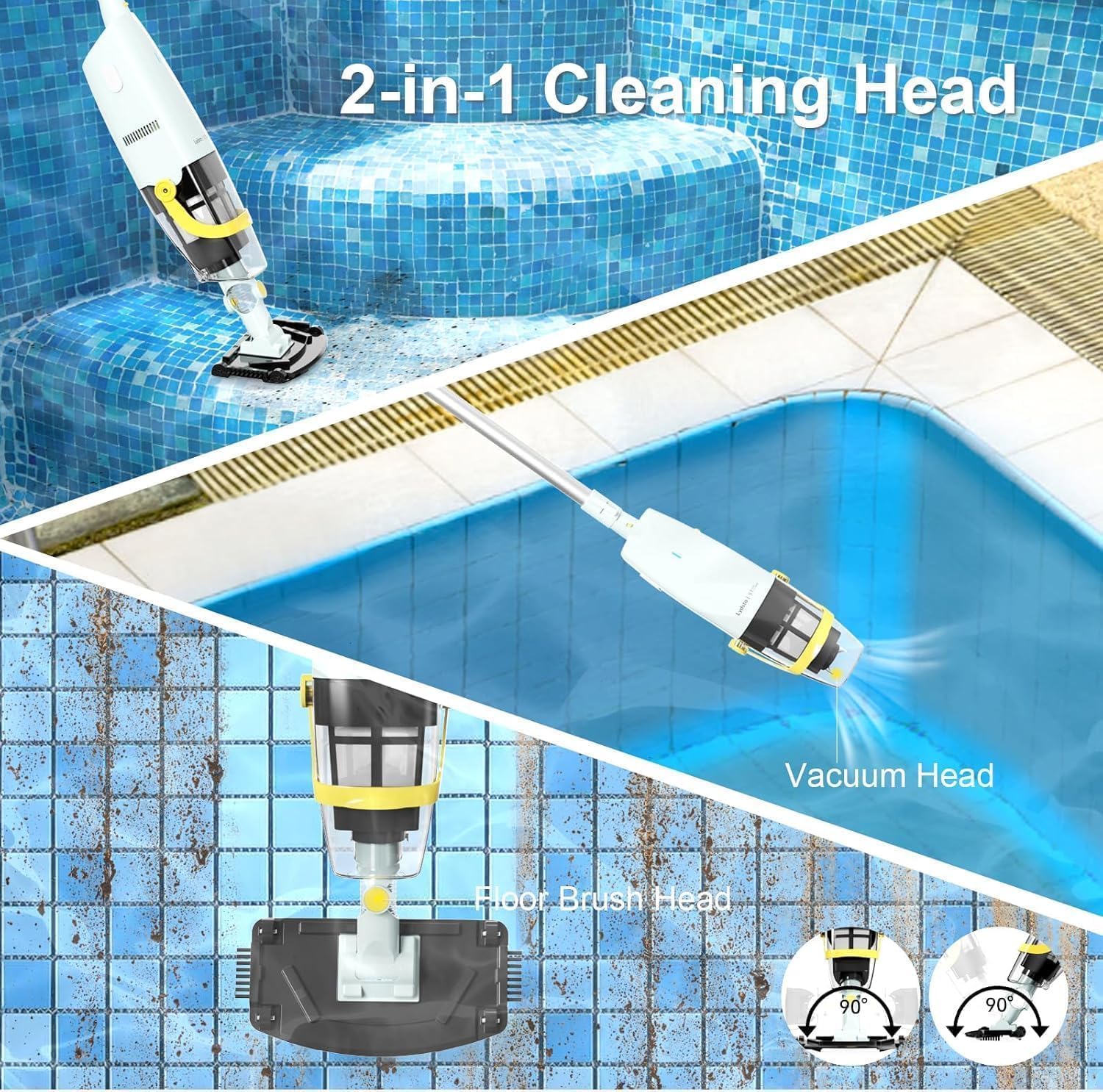 Lydsto S1 Aspirapolvere per Piscina Senza Fili con Asta Telescopica, Aspiratore Piscina a Batteria Lavora 60 Minuti, Aspirazione 18GPM, per Piscine fuori terra SPA