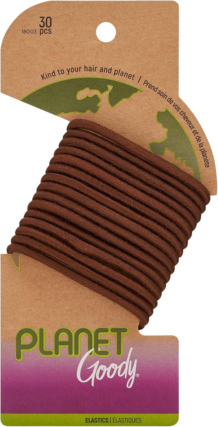 Goody Planet Goody Ouchless Elastic Thick Hair Tie – 30 Count, Brown – Medium Hair to Thick Hair – Bamboo Elastic and Eco-Friendly Fabric Hair Accessories for Women and Girl