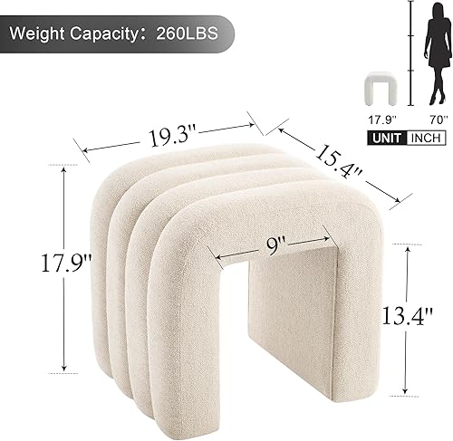 Miniatura 3 de Flouki Taburete otomano con canal acolchonado, pequeño banco otomano para entrada, taburete moderno, reposapiés tapizado, asiento adicional para