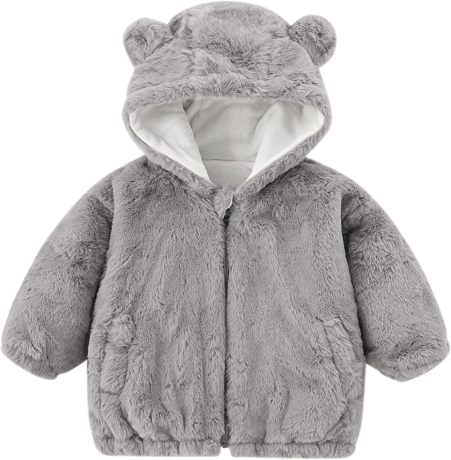 AIWUHE Toddler Fleece Jacket Winter Coat Boys Girls Hooded Fleece Warm Outwear 3D Ear Padded Zipper Jacket With Pockets 1-6Y