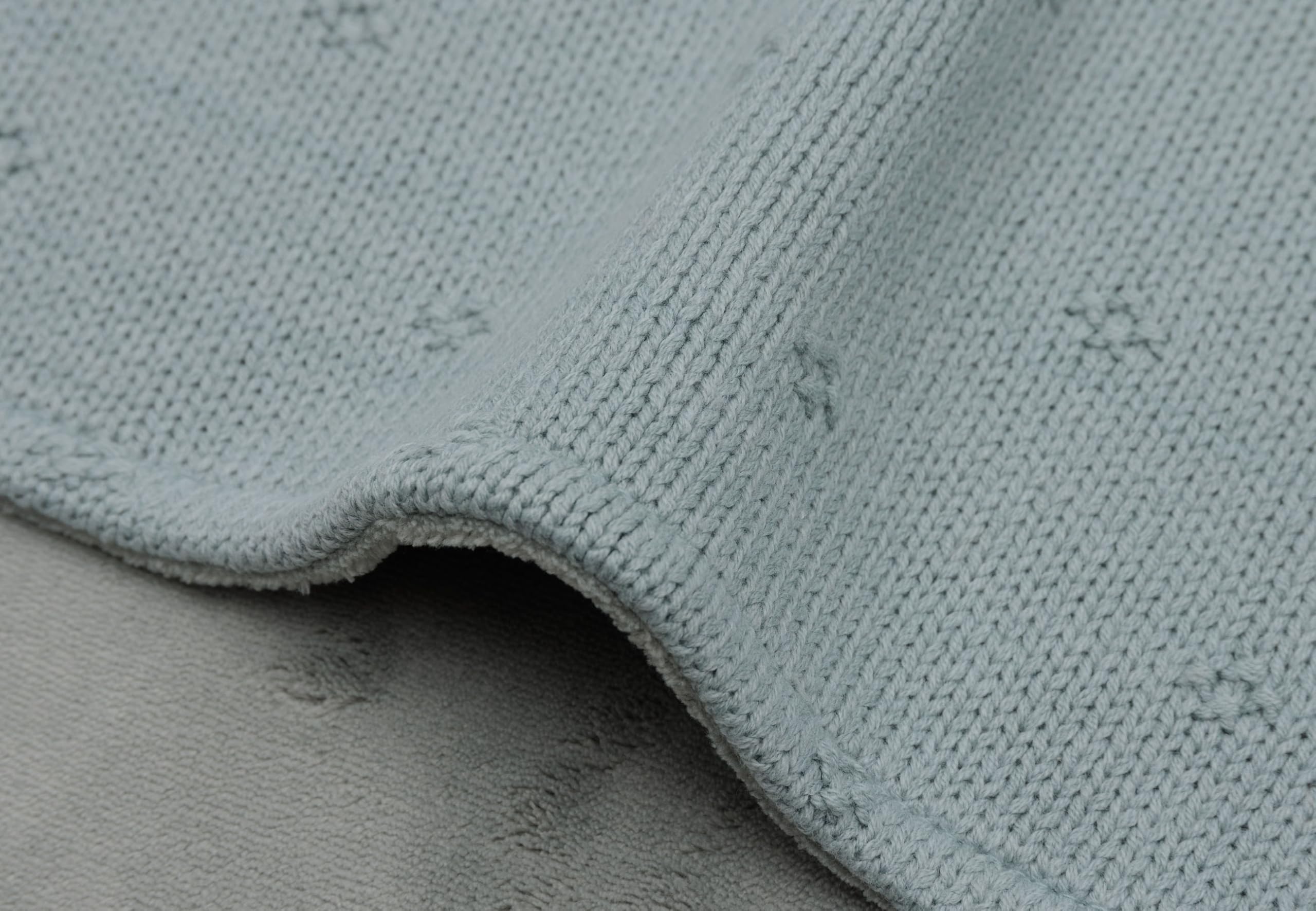 Jollein Manta para bebé Cosy Knit, terciopelo verde mar, 100 x 150 cm, 60% algodón, 40% acrílico, interior 100% poliéster, para cuna, 2,0 tog, certificado Öko-Tex, patrón de punto