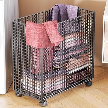 Collapsible Laundry Basket, Multifunctional Storage Hamper, Laundry Cart with Wheels, for Laundry Living Room Bedroom Kitchen(Black,Large)
