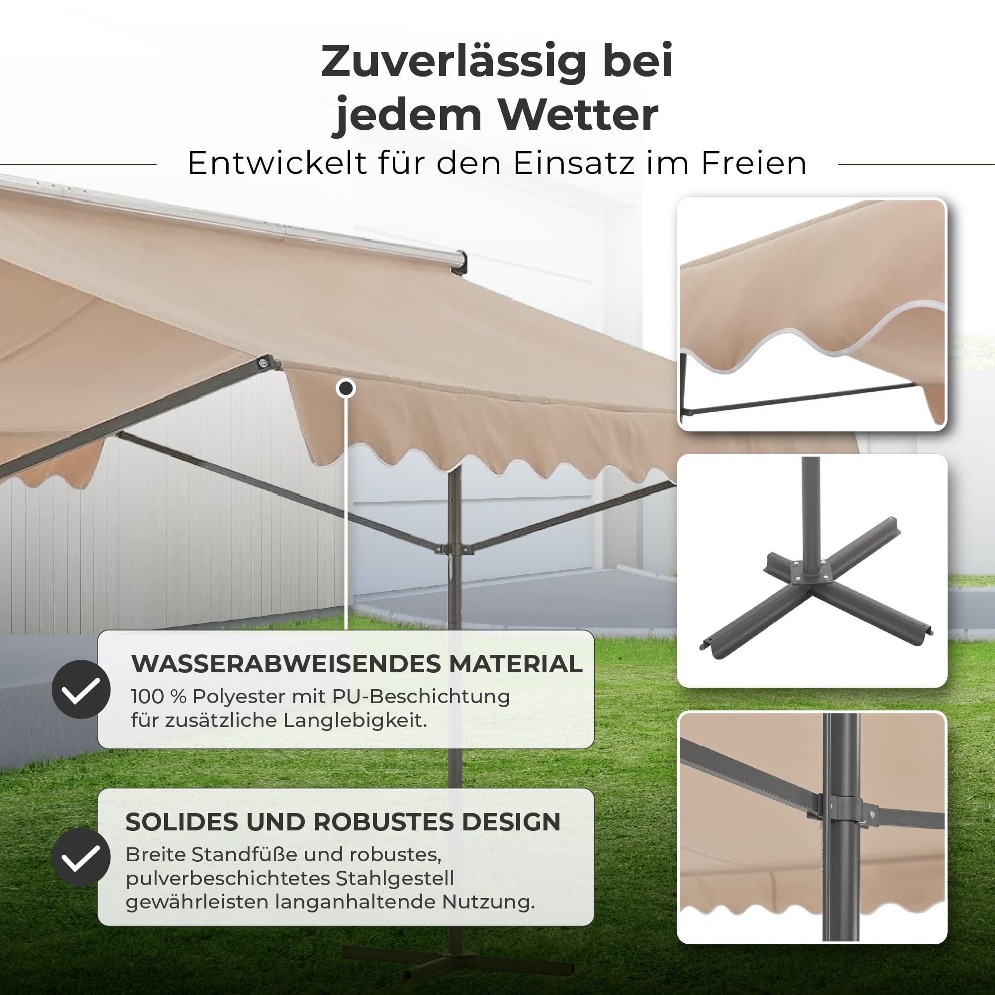 pro.tec Standmarkise Selenizza freistehende Markise 400x300x260cm Gartenmarkise Sonnenschutz Terrassenüberdachung Outdoor Terrasse Garten Balkon Sandfarben