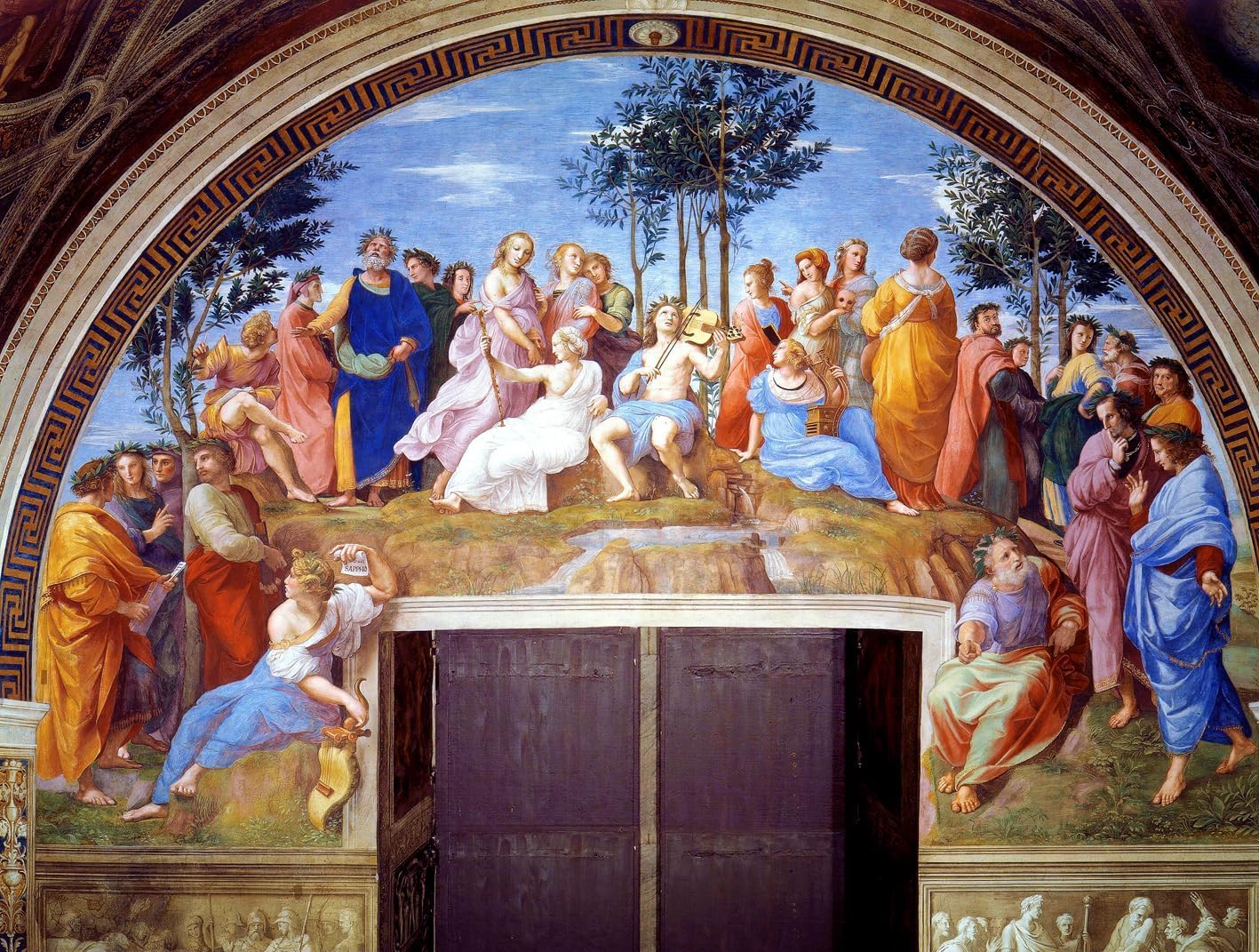 Quadro Moderno Il Parnaso Raffaello - stampa su tela canvas con telaio - maxi formato XXL Grandi dimensioni - Quadri moderni per la casa pronto da appendere (QUADRO CON TELAIO IN LEGNO, CM 70X53)