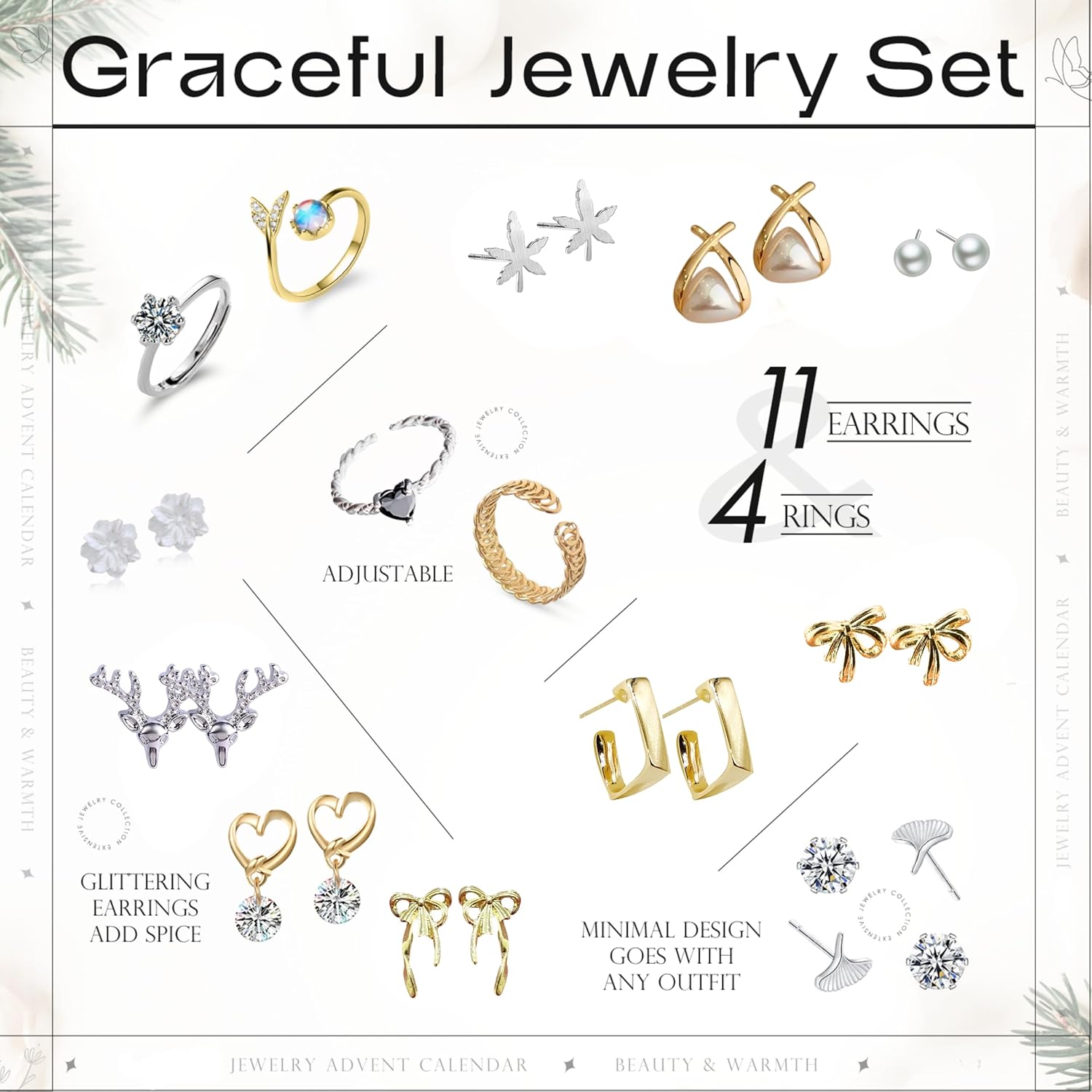 Advent Calendar 2025 with Bracelets Necklace, Ear Rings & Rings, 24 PCS Jewelry Set, Classic & Elegant Designs, Presents for Women, Adults, Grandma, Wife, Mom, Friends - Image 3