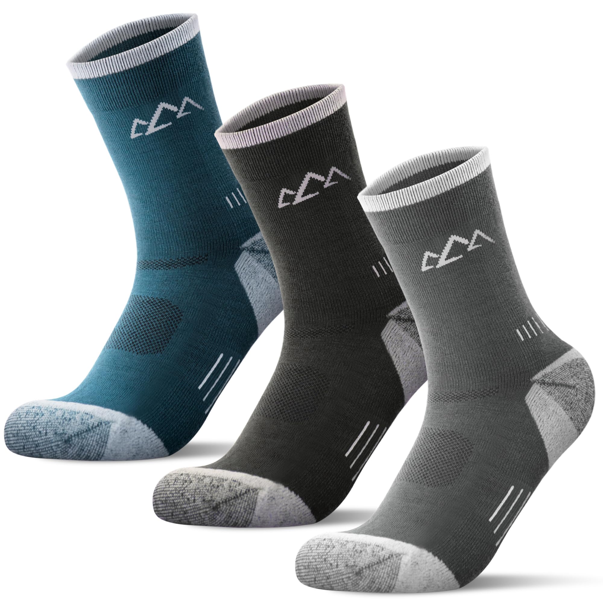 innotree 3 Pack Men's Merino Wool Hiking Socks, Micro Crew Cushioned Hiking Walking Socks Moisture Wicking Trekking Socks