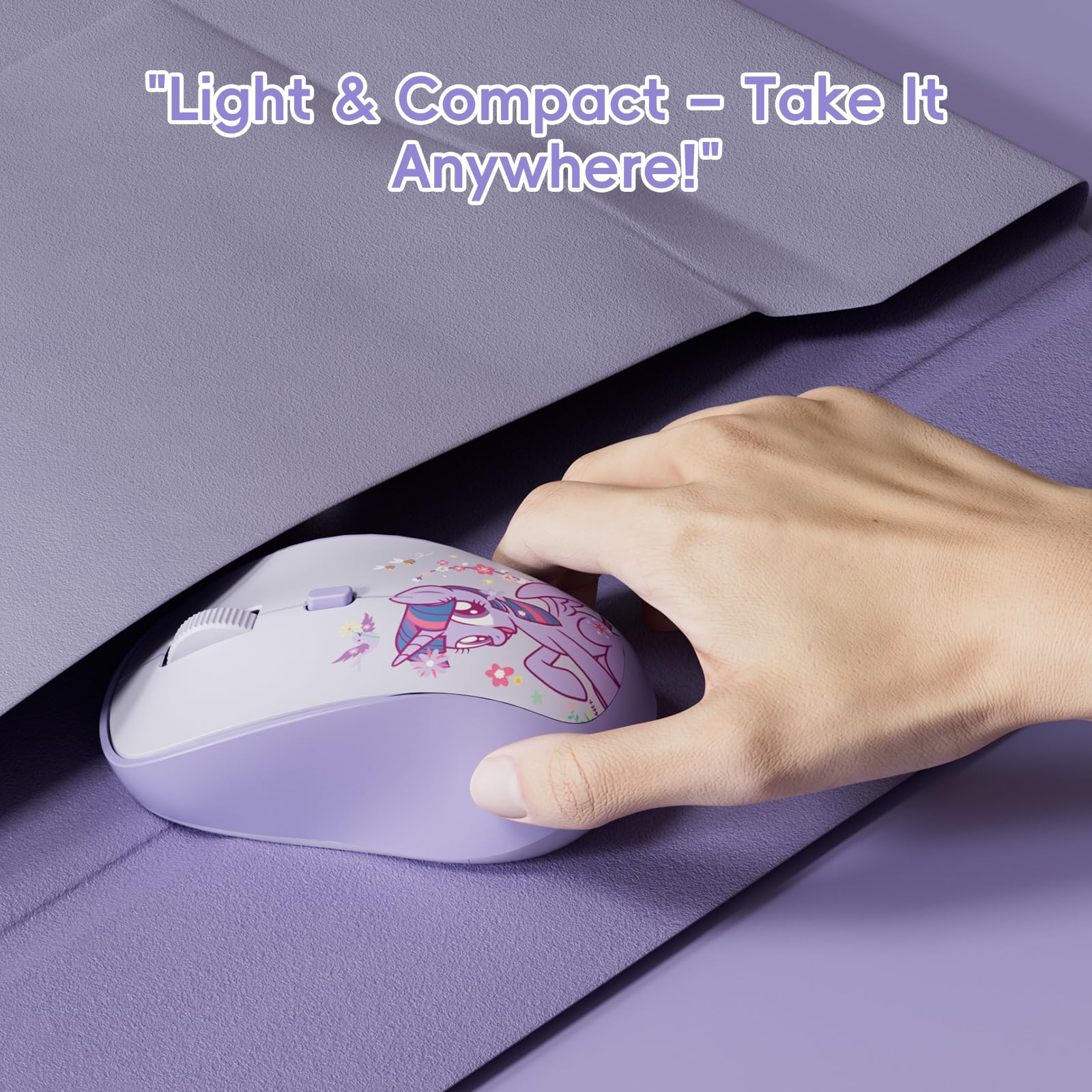 My Little Pony Twilight Sparkle Mouse wireless – Mouse silenzioso a 4 pulsanti con 3 DPI regolabili (1000/1200/1600), 2,4 GHz wireless per Windows/Mac, design compatto ed ergonomico, viola