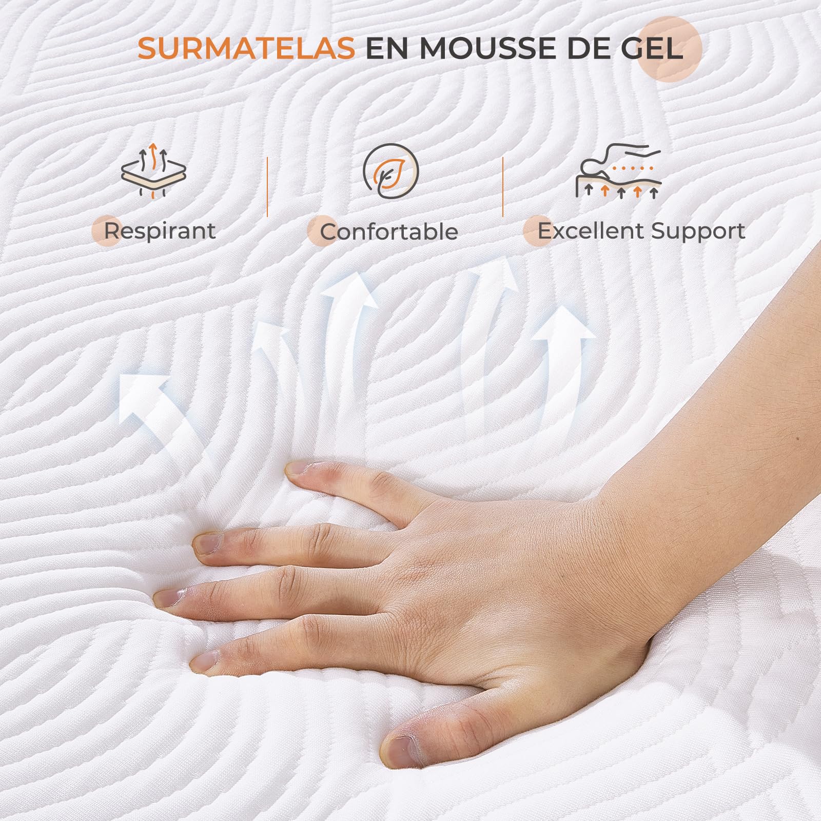 Sweetnight Surmatelas 90x190x10cm en Mousse à Mémoire de Forme de Gel - Matelas 1 Personne Moelleux, Cohésion, Blanc