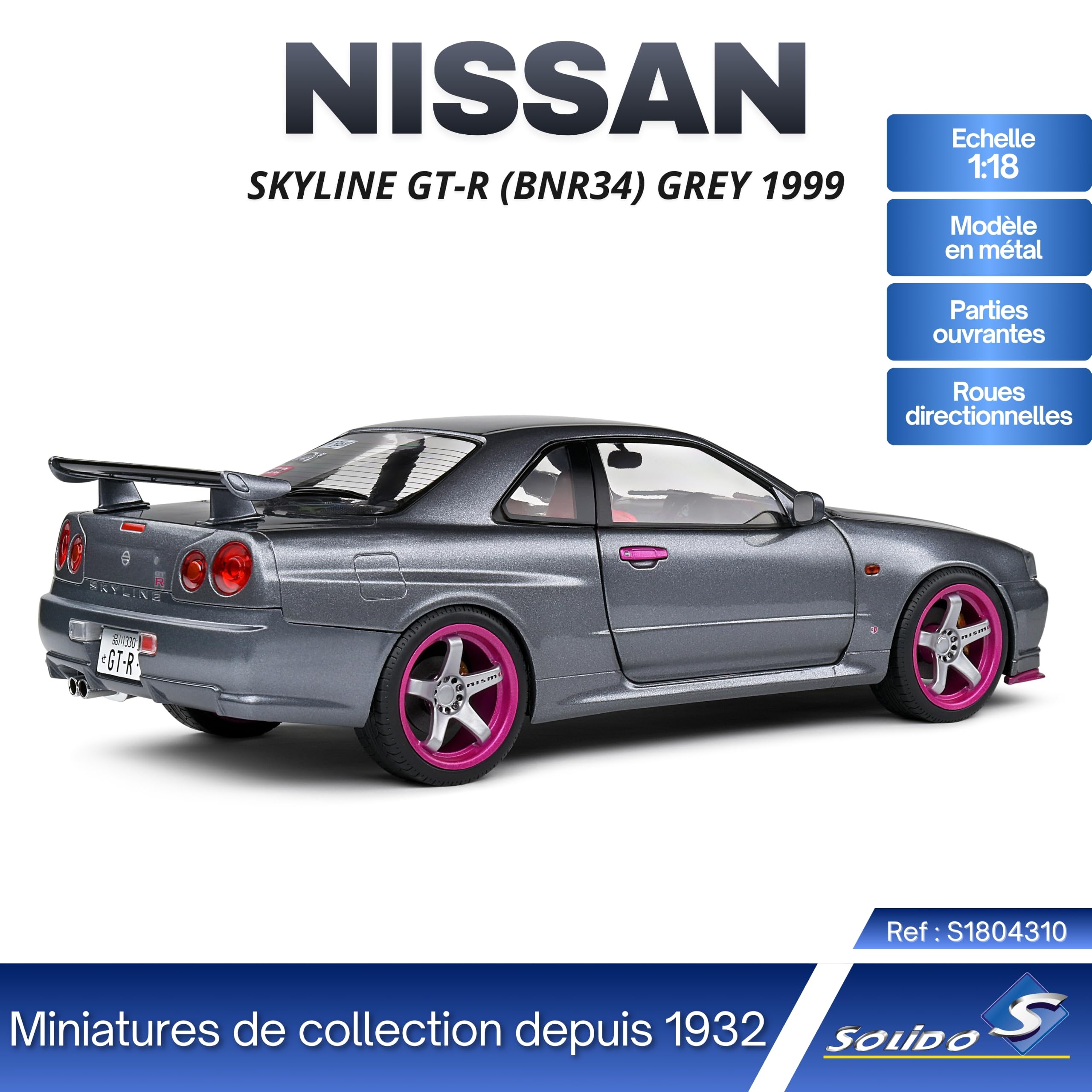 Solido 1:18 Nissan Skyline GTR-R34 odlewana waga model samochodu