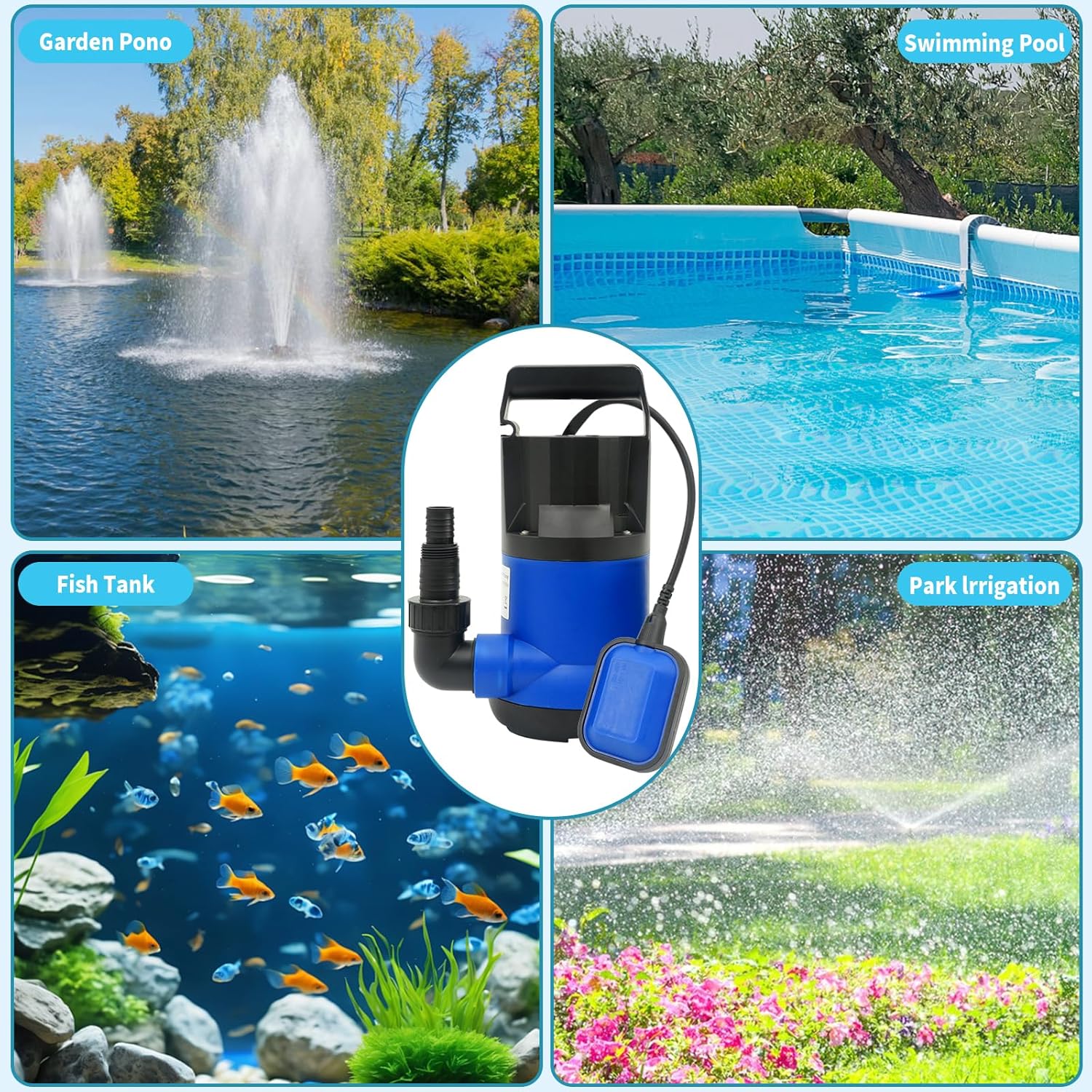 Sump Pump With Float Switch Sump Pump Submersible Clean/Dirty Water Pump Portable Utility Pump 1/2HP 1850 GPH with 33ft Cord for Swimming Pool Garden Basement Tub Pond Draining