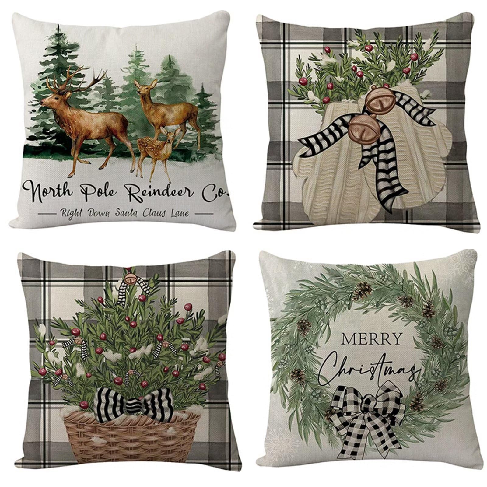 Natale Fodere per Cuscini 60x60cm 4 Pezzi Guanti di Natale Cuscini Caso Federa, Copricuscini Natalizi, Invernale Natalizie Divano Decorativi di Natale per Divano Soggiorno Auto Natalizie Decor