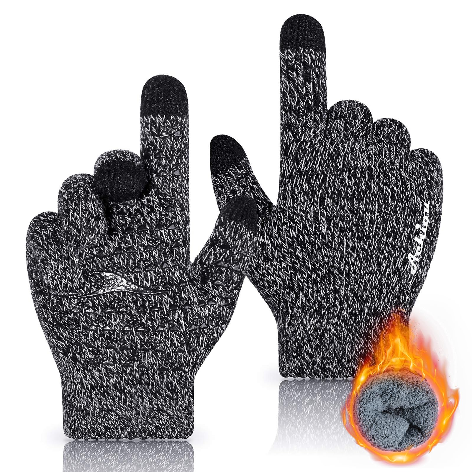 Achiou Winter Gloves for Men Women, Touch Screen Gloves, Upgraded Thicken Anti-Slip Silicone Gel, Thermal Soft Knit Lining