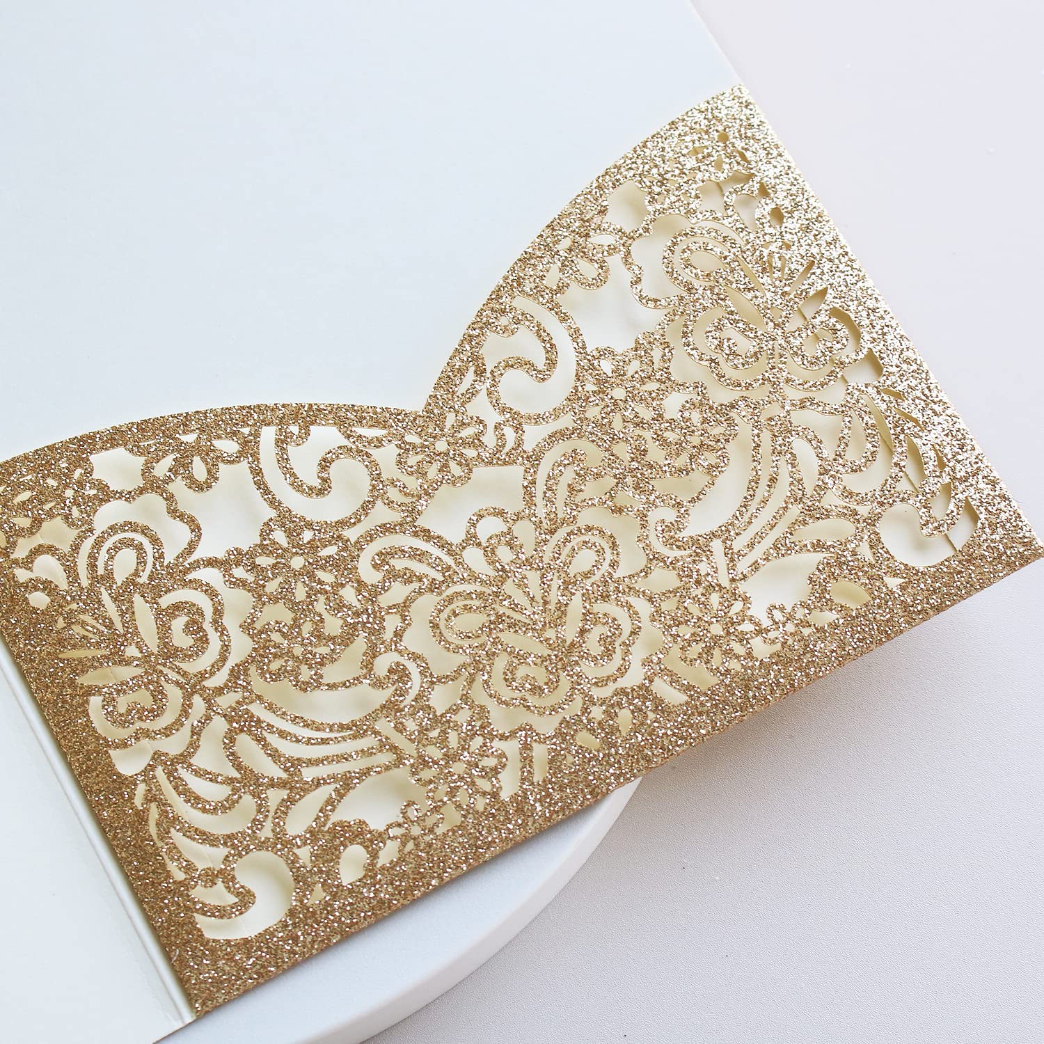 Hosmsua 20x Gold Dreifaltige Lasergeschnittene Einladungskarten Set mit Antwortkarte & Umschlägen, Gold Glitzer Floral Design Einladungen für Hochzeit Geburtstag Hochzeitsjubiläum & Feierlichkeiten