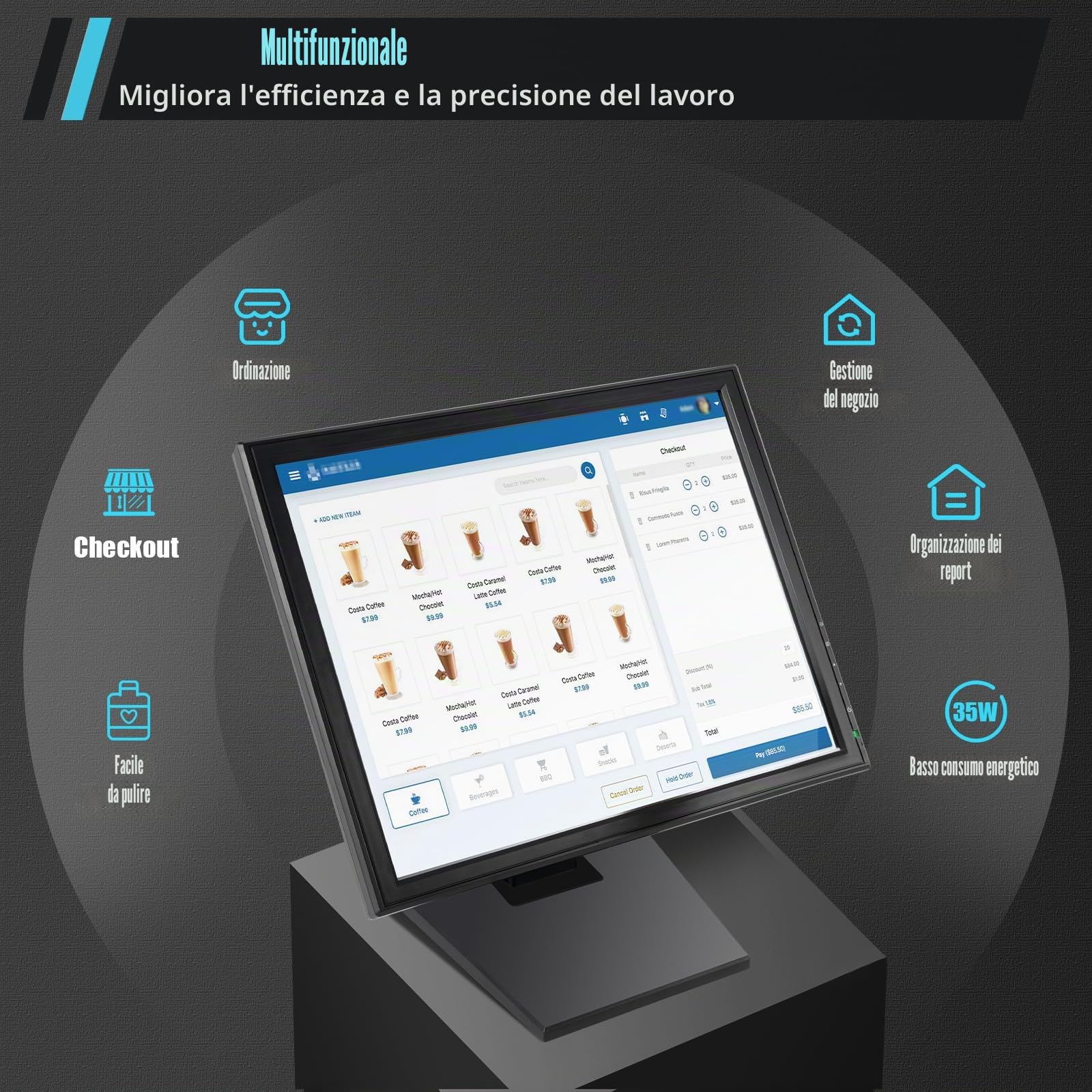 Monitor touchscreen LCD da 17 pollici, alta precisione, con penna, risoluzione 1280 × 1024, inclinabile orizzontalmente e verticalmente, display touch con VGA + USB, schermo per ristoranti