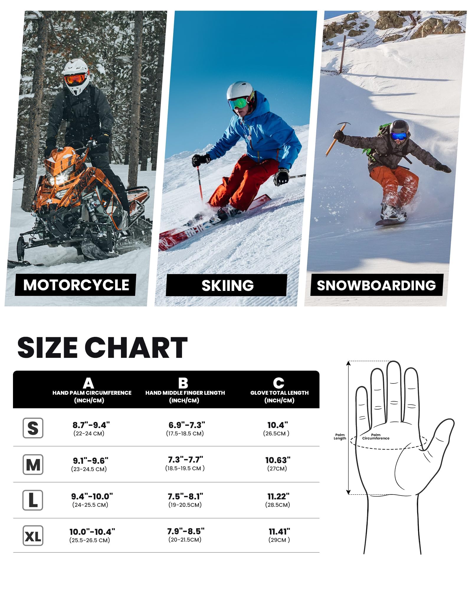 OutdoorMaster Gants de Ski et de Neige pour Homme et Femme 3M Thinsulate, Gants d'hiver Chauds pour écran Tactile, Thermiques et imperméables avec Double Poche pour Le Ski, Le Snowboard, Les Sports