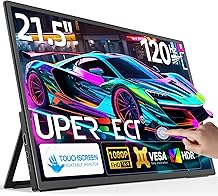 UPERFECT 21。5 120HZ 触摸屏便携式显示器带支架和 VESA,带 HDMI C 型大型便携式游戏显示器,适用于笔记本电脑、Steamdeck、MacBook、手机、迷你电脑的外部显示器
