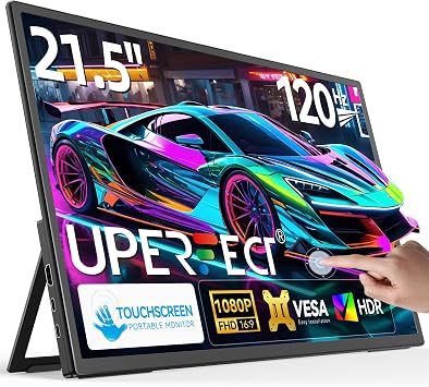 UPERFECT 21.5 120HZ Touchscreen Portable Monitor w/Stand & VESA, Large Portable Gaming Monitor with HDMI Type C, External Display for Laptops, Steamdeck, MacBook, Phones, Mini PC