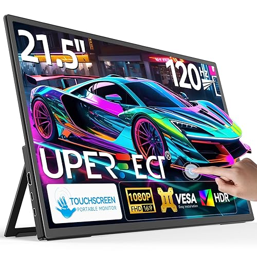 UPERFECT 21.5” 120HZ Touchscreen Portable Monitor w/Stand & VESA, Large Portable Gaming Monitor with HDMI Type C, External Display for Laptops, Steamdeck, MacBook, Phones, Mini PC