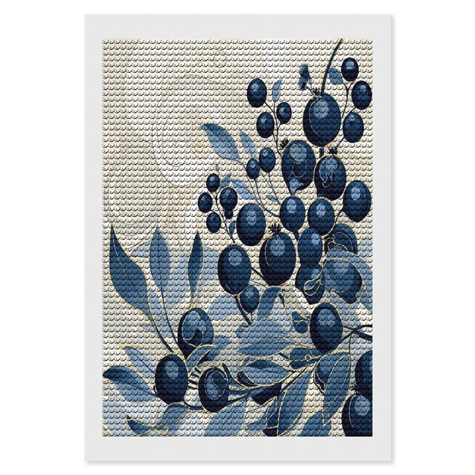 JTREHY Field of Blueberries Diamond Art Kits Personalized DIY Round Diamond Painting Kits for Beginner Full Drill Diamonds Dots Paintings for Adults Gem Art Crafts Home Decor