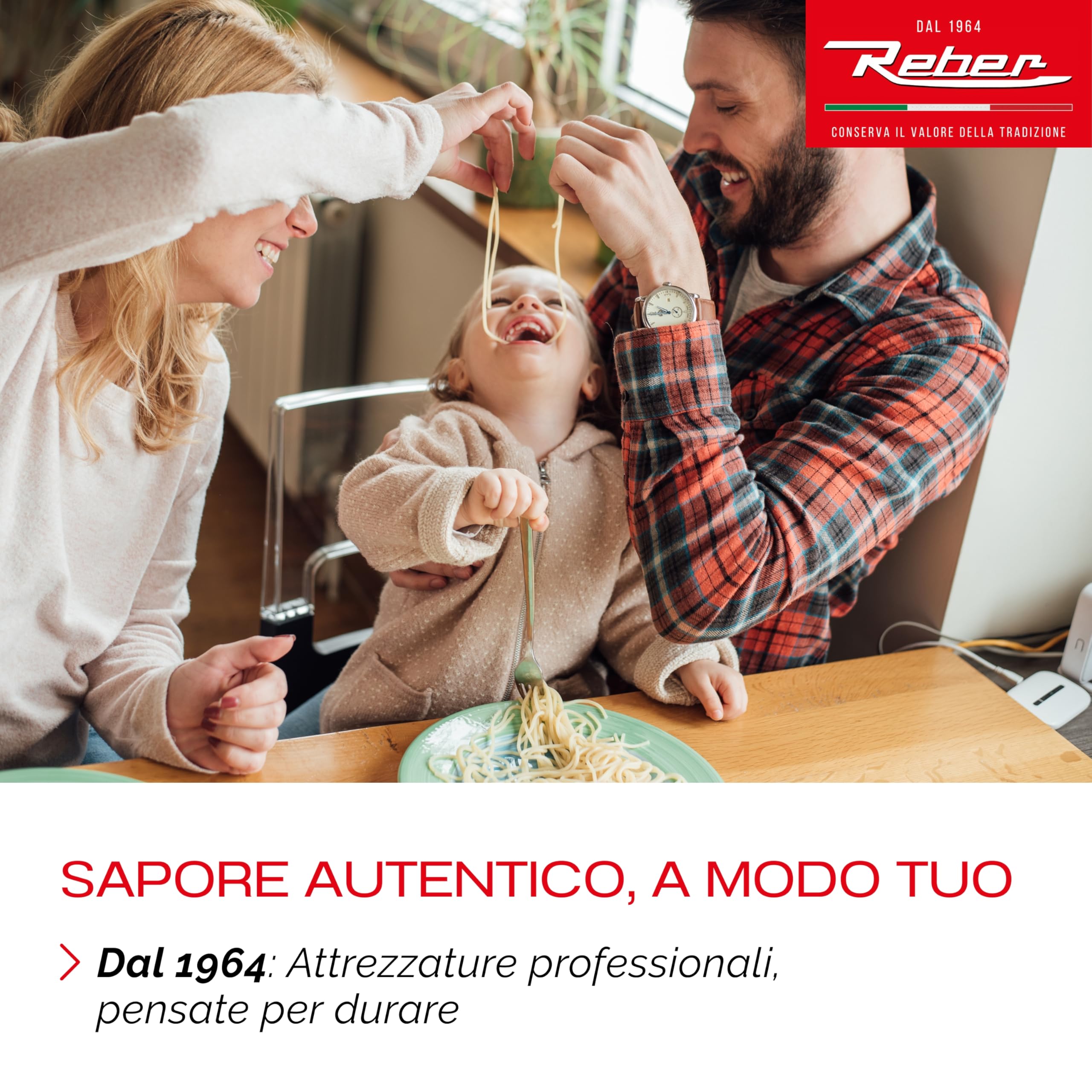 Reber Macchina per la Pasta Fresca Elettrica e Manuale 60 W, 2 Velocità | 9 Livelli di Spessore, Rulli da 150 mm, Sfogliatrice e Taglio Doppio 1,5 + 6,6 mm - PastaReber Kit Elettrico Silver