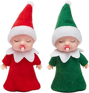 JOYIN Christmas 2PCS Tiny Elf Doll with 1 red and 1 Green elf Doll with Teat,Holiday Decoration Accessories Tiny Gift for Girls Boys Kids Adults