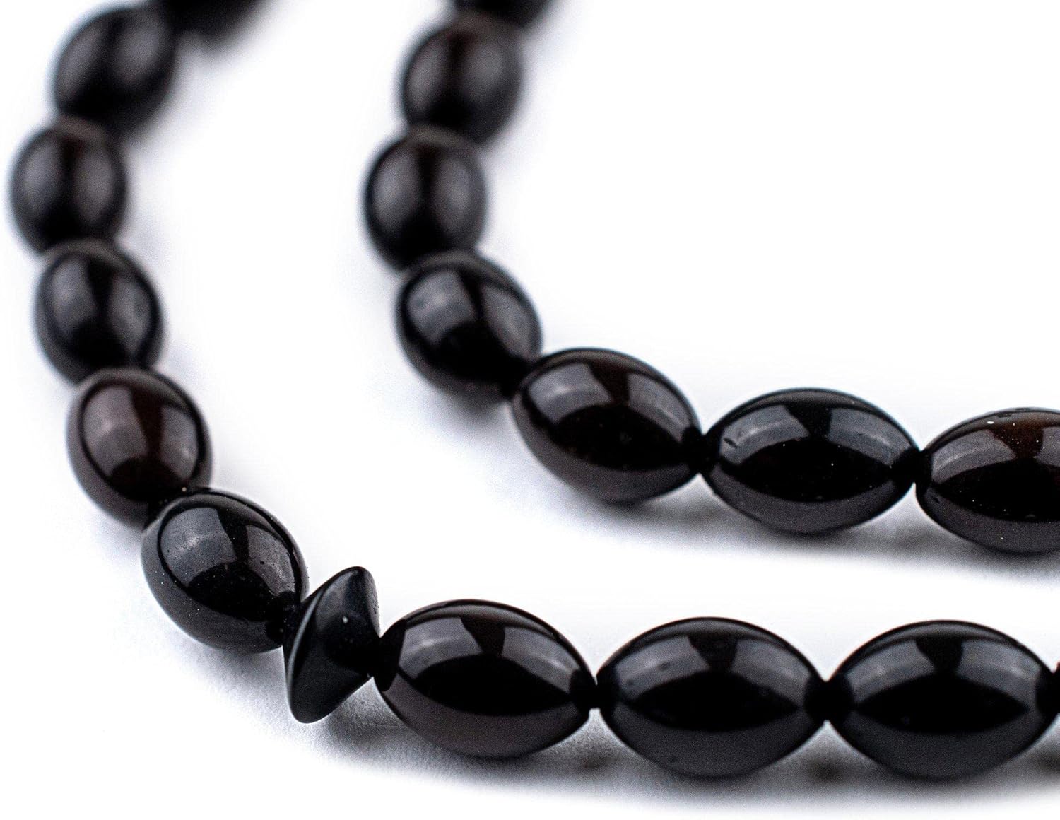The Bead Chest Black Oval Wooden Arabian Prayer Beads 5x8mm Middle East 28 Inch Strand