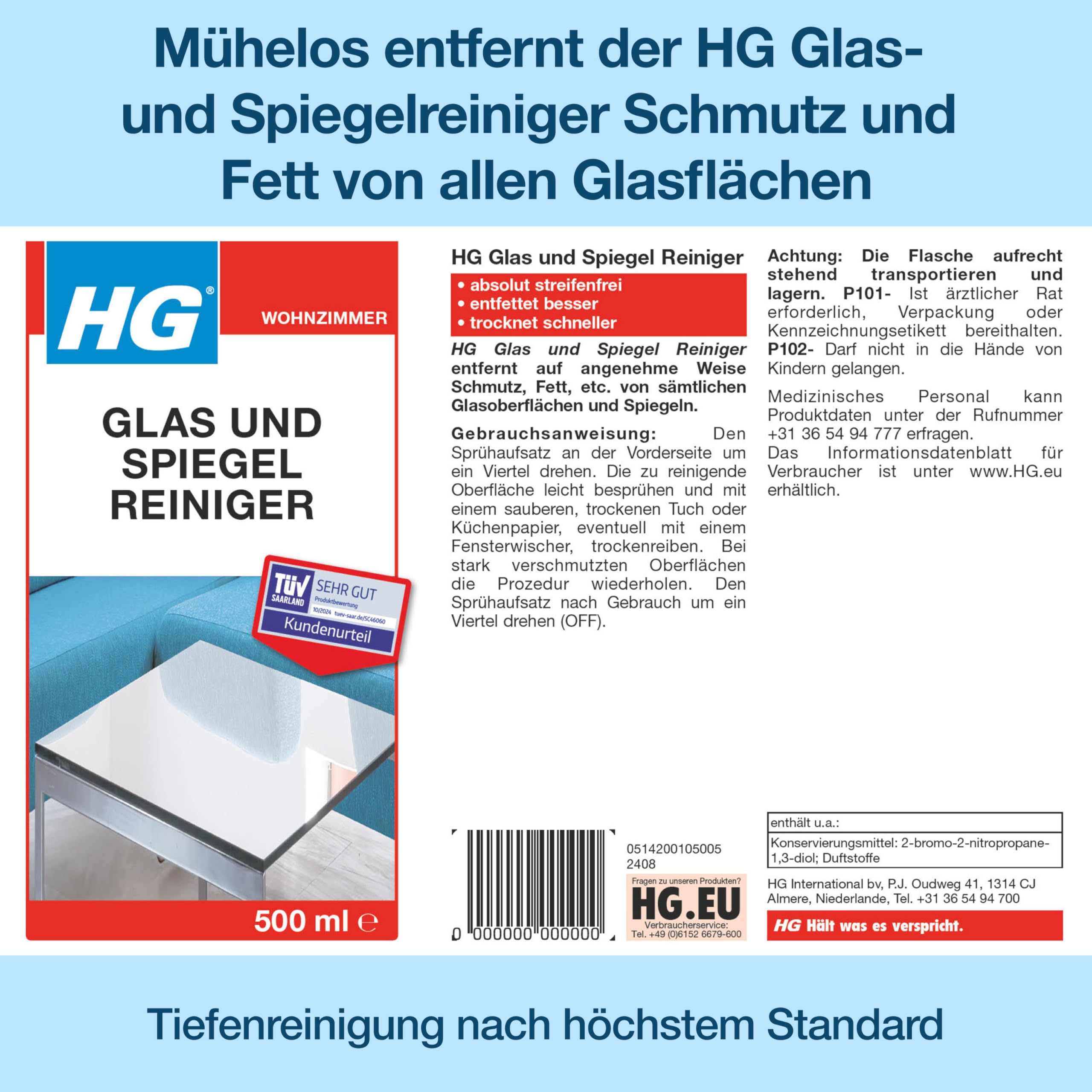 HG Glas und Spiegel Reiniger | Reinigt Fenster Streifenfrei | 500ml – Ansicht 3