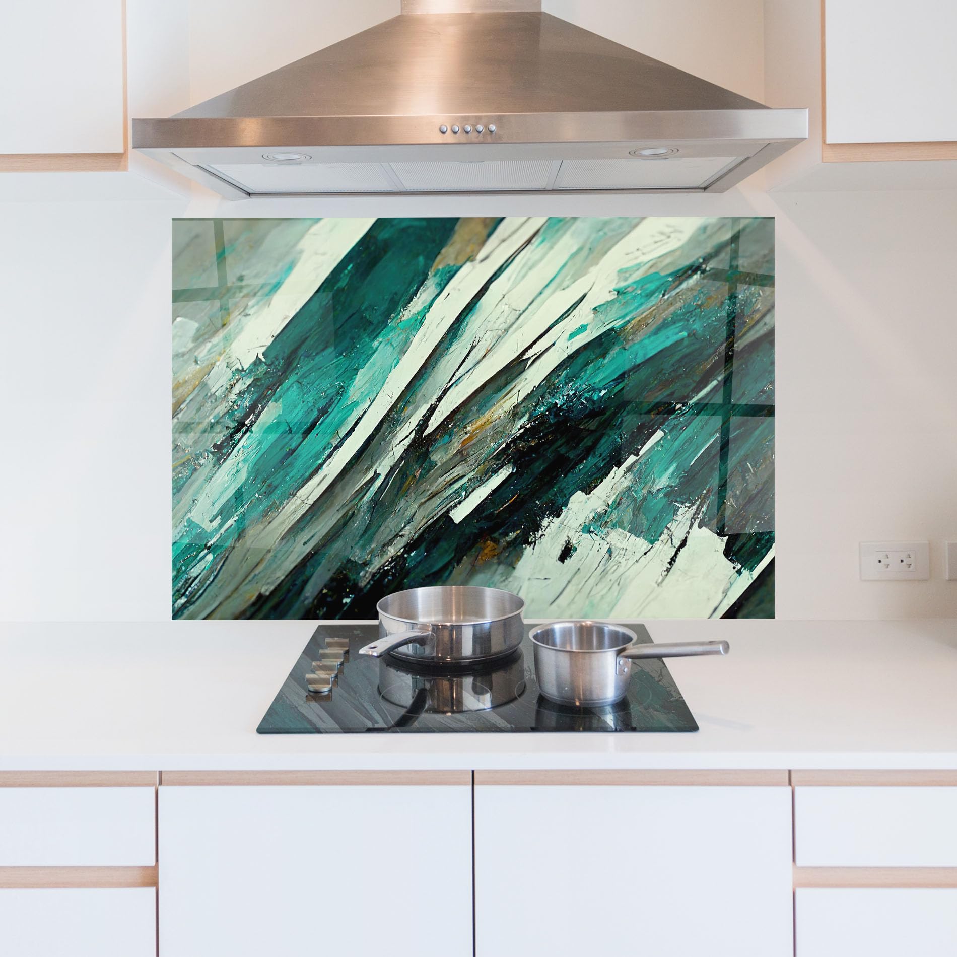 ARTHUB® Crédence de Cuisine en Verre 70x100 cm, Abstract Green Artwork | Protection Contre Les éclaboussures, Revêtement Mural en Carreaux, Plaque en Verre, Verre trempé, Abstrait, Art Abstrait