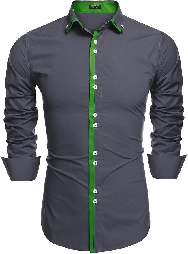 Coofandy Men's Contrast Color Button Down Dress Shirts Casual Shirts