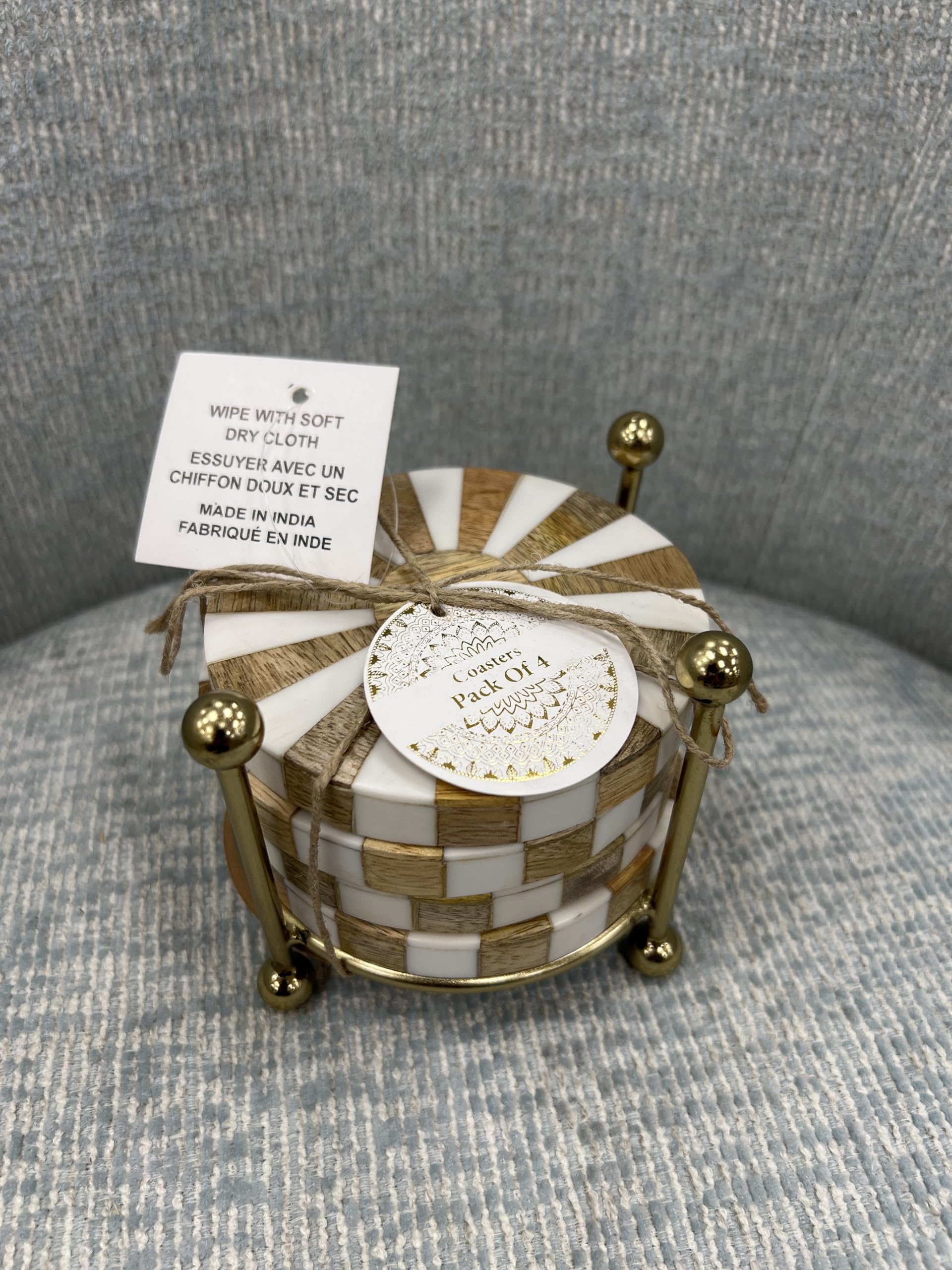 Dessous de verre en marbre et bois cadeau de créateur avec boîte de rangement dorée