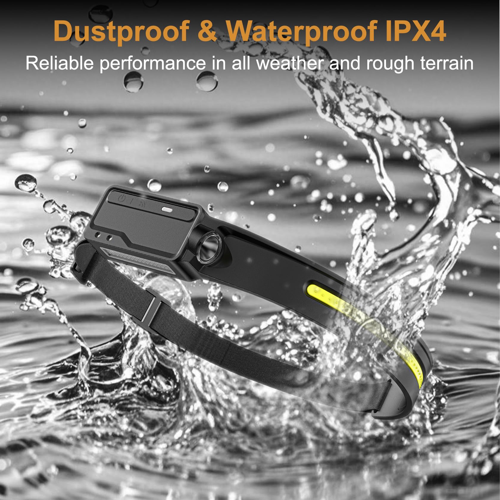 LED-Stirnlampe Wiederaufladbar Wasserdicht, Bewegungssensor HardHat Stirnlampe mit Clips, 230°Wide Beam Kopflampe 6 Modi, für Erwachsene, Kinder, Camping, Laufen, Wandern, 2 Pack