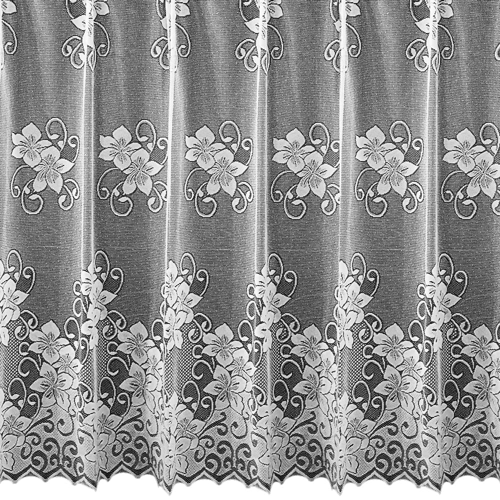 Silverthorn SOFT FURNISHINGS - Lyndsey – A Traditional Floral Lace Curtain – Scalloped Base – Sold by The Metre. (122cm / 48" Drop)