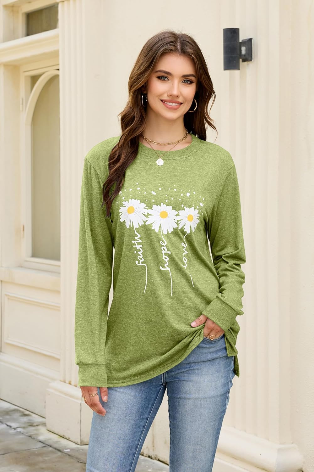 Long Sleeve Shirts for Women Fall Winter Clothes Tunic Tops daisy shirt Loose Cozy Cute Pullover Tee - Image 2