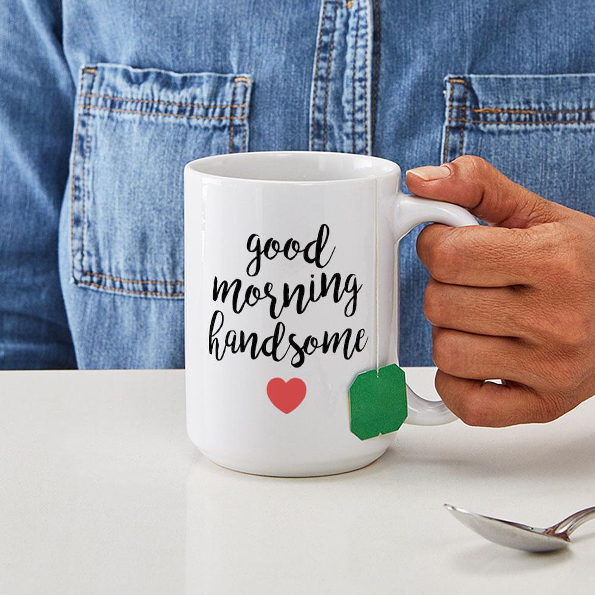 CBT Mugs Ensemble de tasses à café en céramique blanche de 325 ml avec inscription « Good Morning Beautiful, Good Morning Handsome