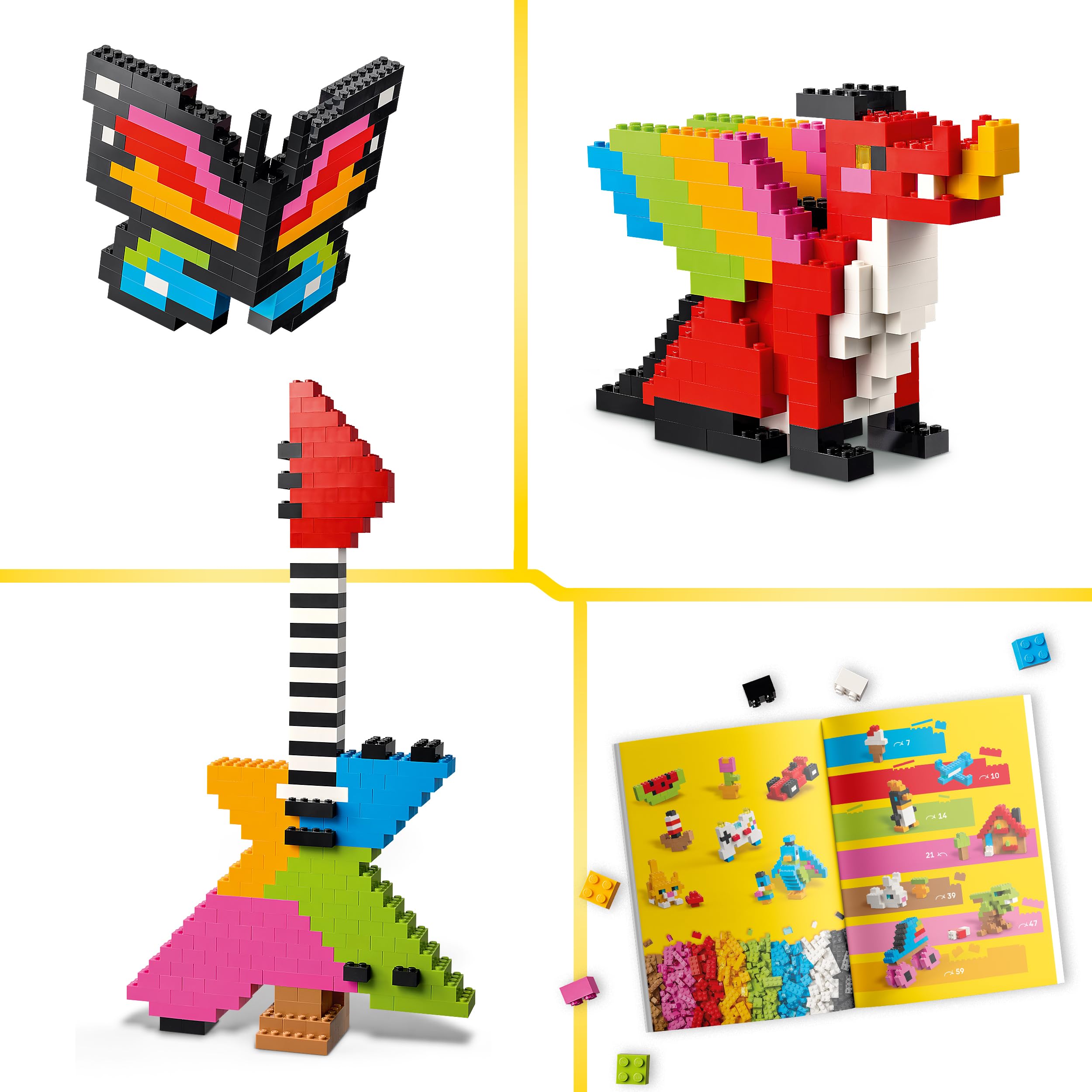 LEGO Classic Ladrillos Creativos a Todo Color – Juego Educativo para la Motricidad Fina – Figuras de Animales, Dinosaurios, Avión y Coche de Juguete – Regalo para Niños y Niñas de 5+ Años – 11045