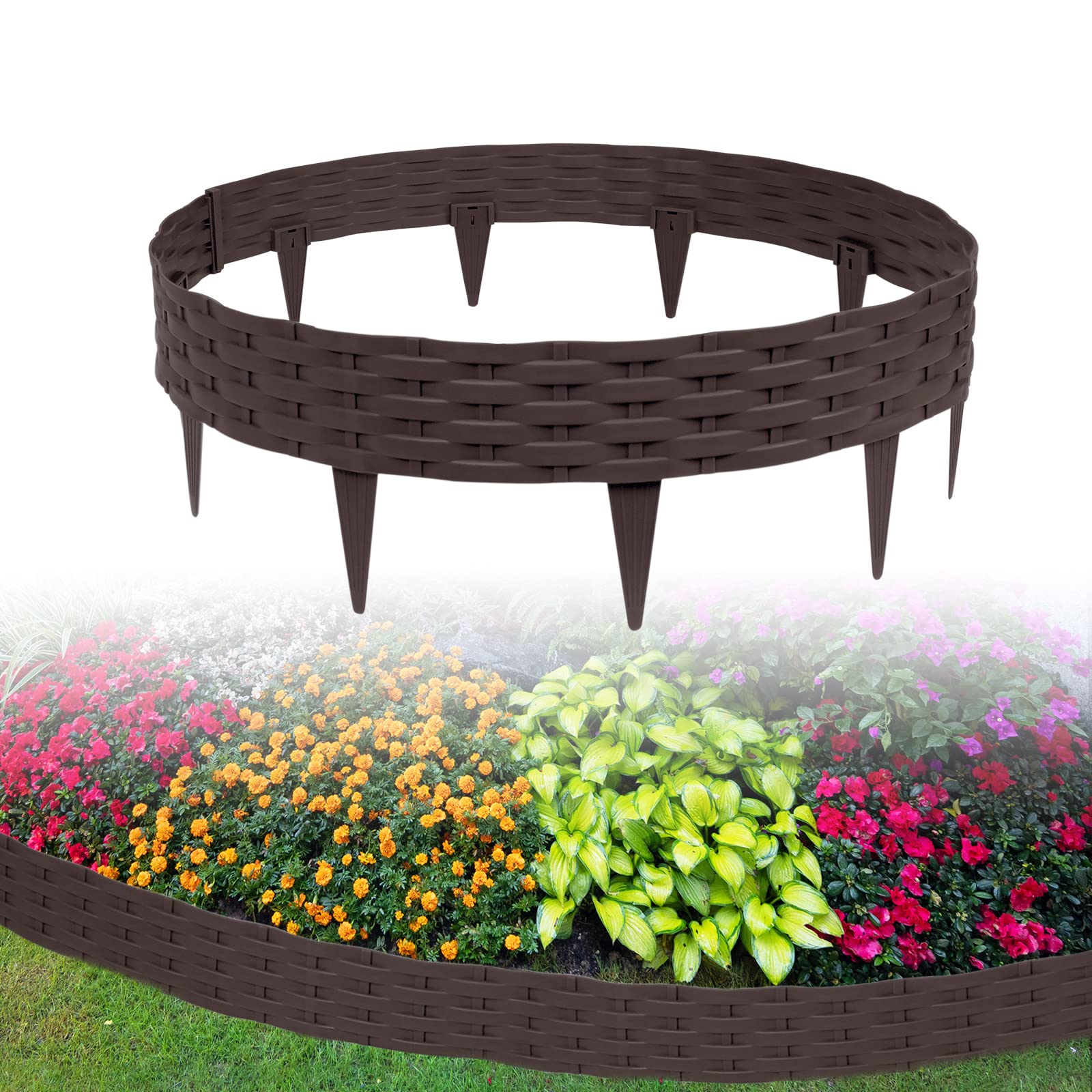 Bordo Aiuole Effetto Rattan - 5m Grigio - Recinzione Giardino Modulare