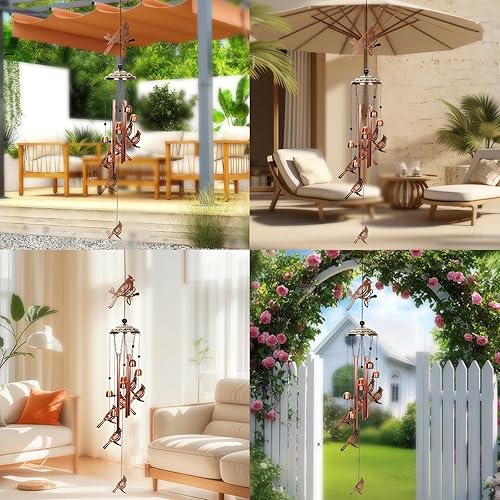 Miniatura 6 de Campanillas de viento de animales de tono cobre para exteriores/interiores - Diseños de cardenal - Jardín, patio, yard, decoración del hogar, para