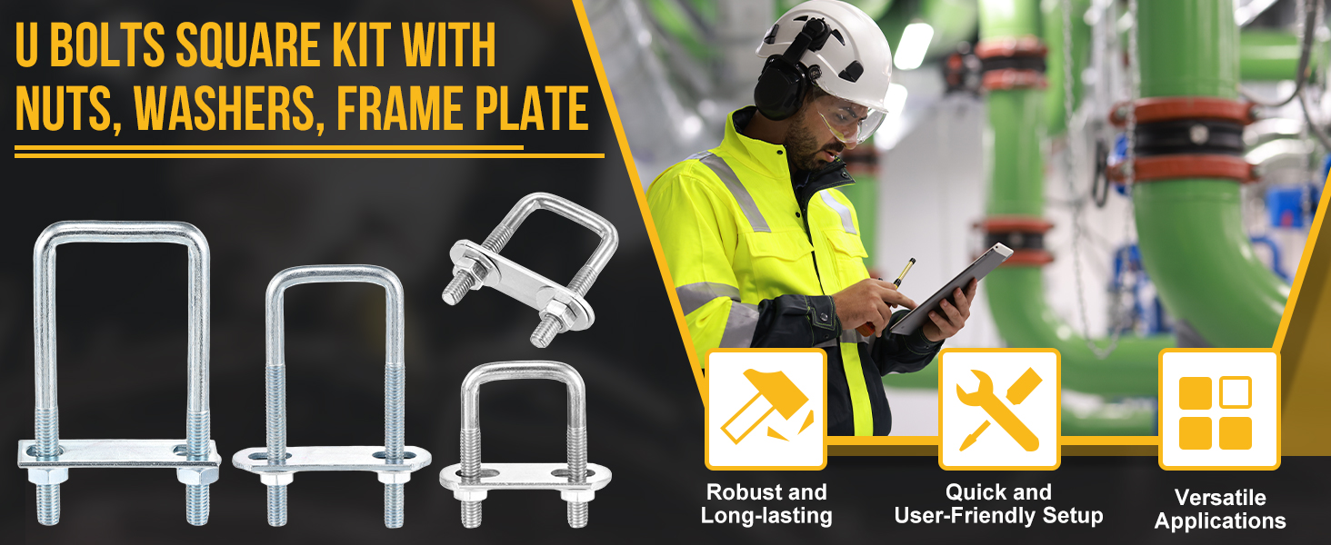 Image of DTGN M8x30x60mm U Bolts Square Kit - 4Set - 304 Stainless Steel U-Bolt Kit with Nuts, Washers, Frame Plate - Good for Pipe, Trailer, Automotive, Leaf Spring Fastener