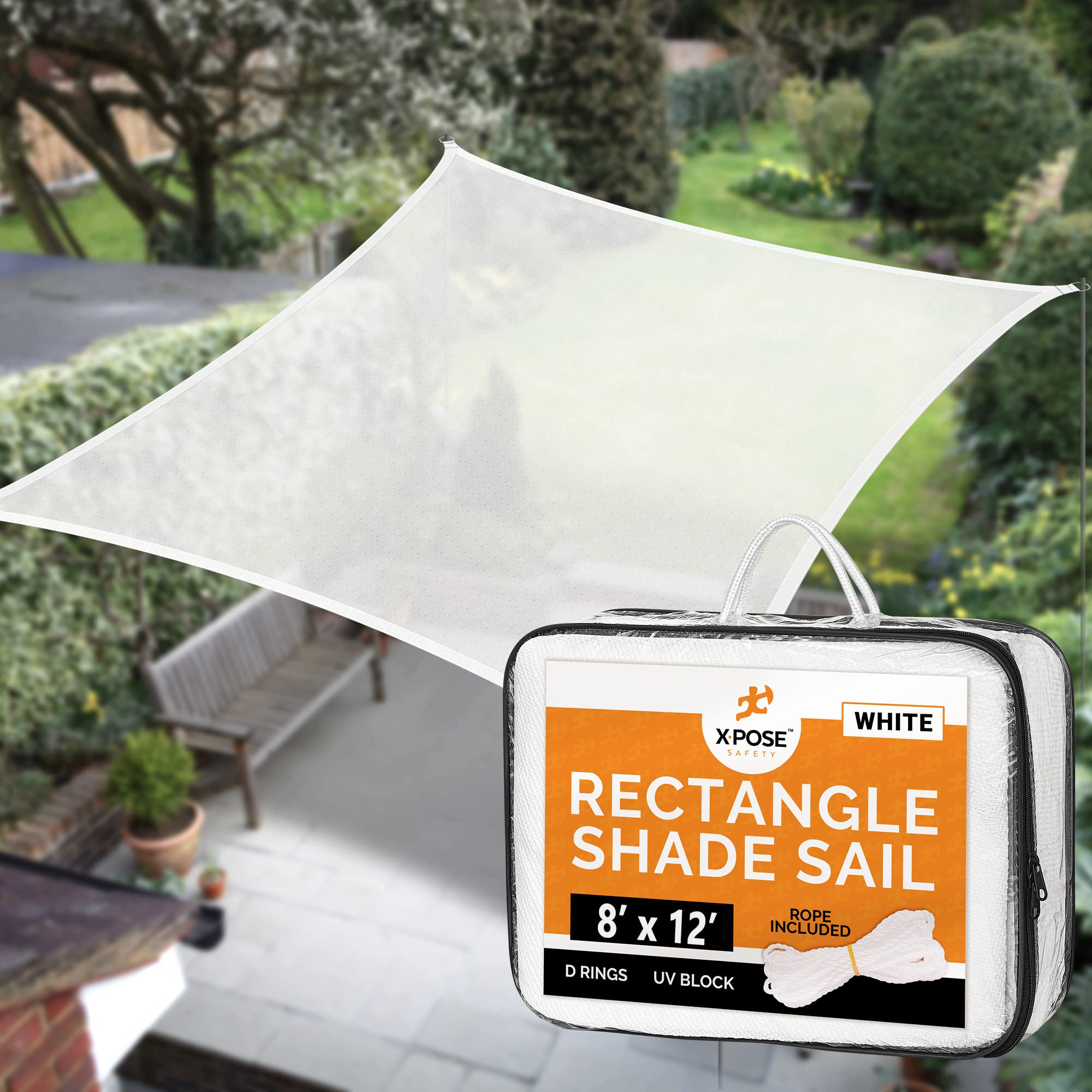 Outdoor Sun Shade – 8' x 12' White Rectangle Shade Sails for Backyard - Sun Shade Balcony Shade Canopy - Pergola Shade Cover for Garden - Sun Sail Deck Shade Sunshades for Patio - Sun Shades Outdoor