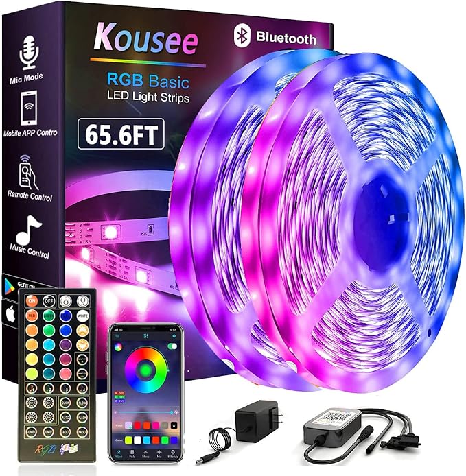 65.6ft Led Lights for Bedroom, Kousee APP Control Music Sync RGB Color