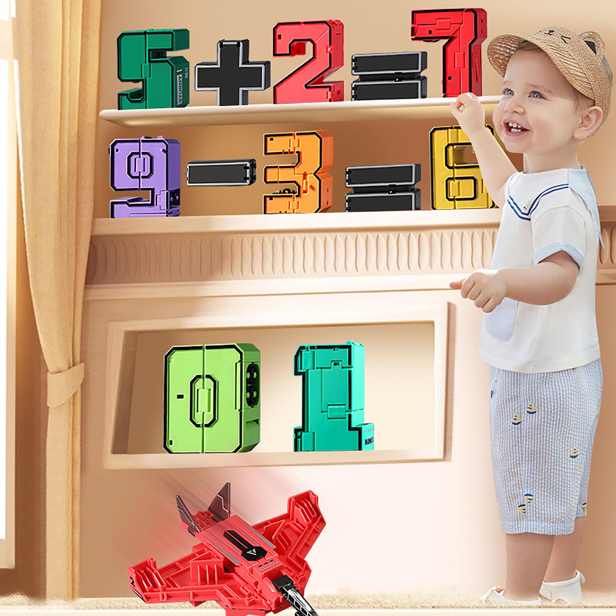 Numero Robot Trasformabile, Giocattoli Trasformabili per Regalo di Compleanno, Giocattoli Intellettuali per Bambini, Regali, Educativi Robot 3-6 Anni Bambini che (type 1（0-9）)