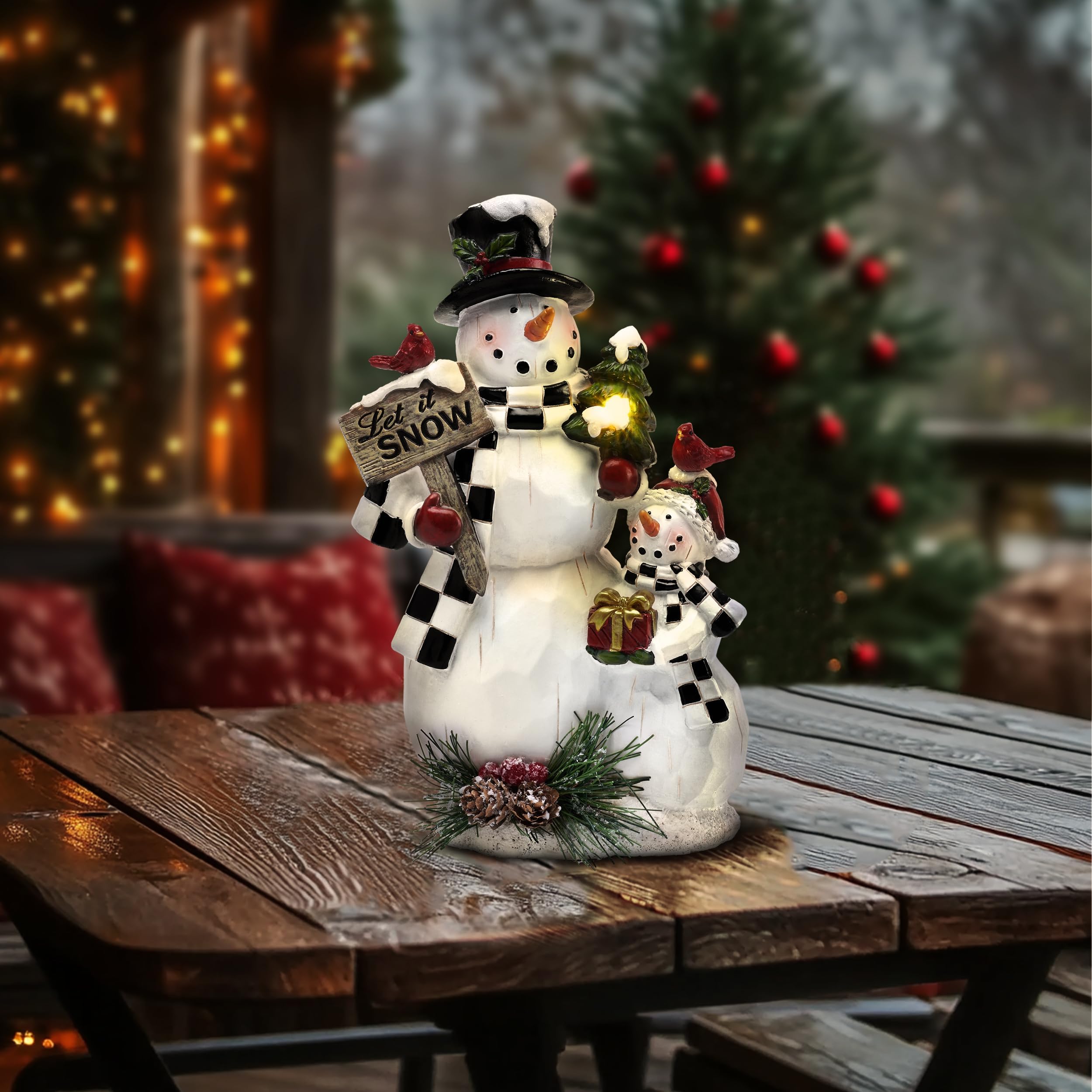 TERESA'S COLLECTIONS Red Witch Garden Gnome With LED Lights - 8.86 Inch Resin Outdoor Christmas Decor